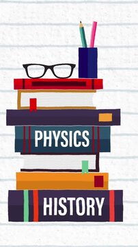Animation of man talking over book icons