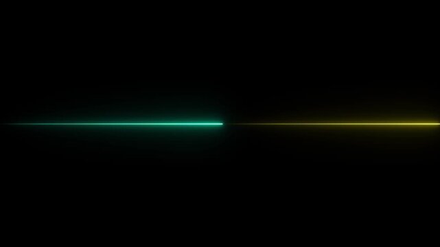 Cyan and yellow glowing horizontal light streaks on black background creating a modern dual color digital effect 4k animation video