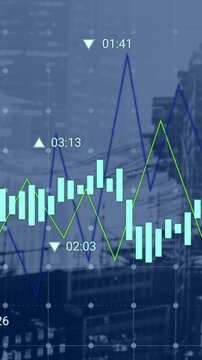 Animation of construction site, financial data processing and statistics