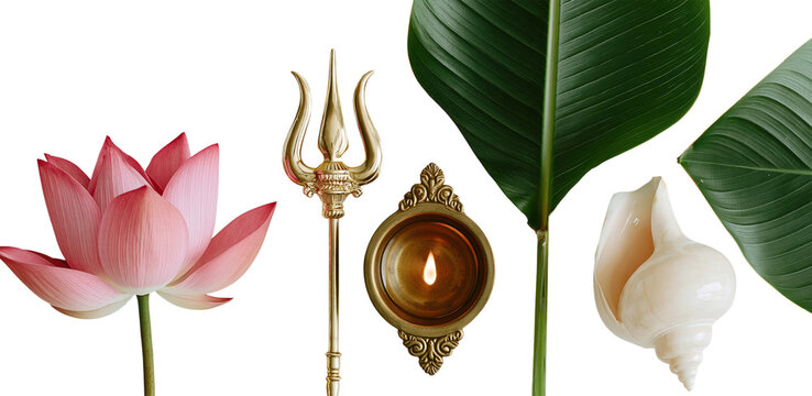 flat lay view of traditional Indian festival items	
