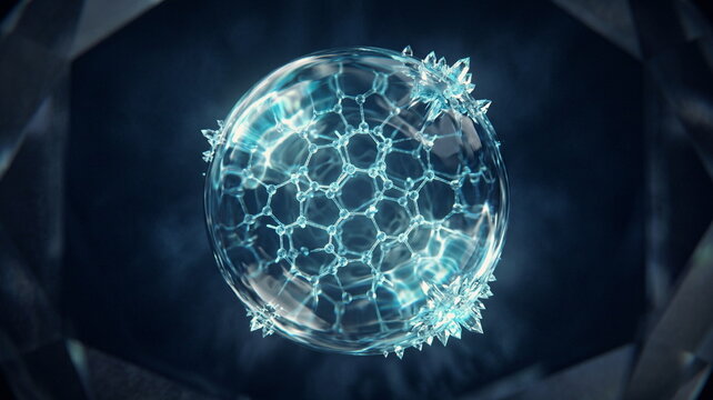 Supercooled water droplet in a crystalline chamber with hydrogen bond lattice and ice nuclei forming at the edges