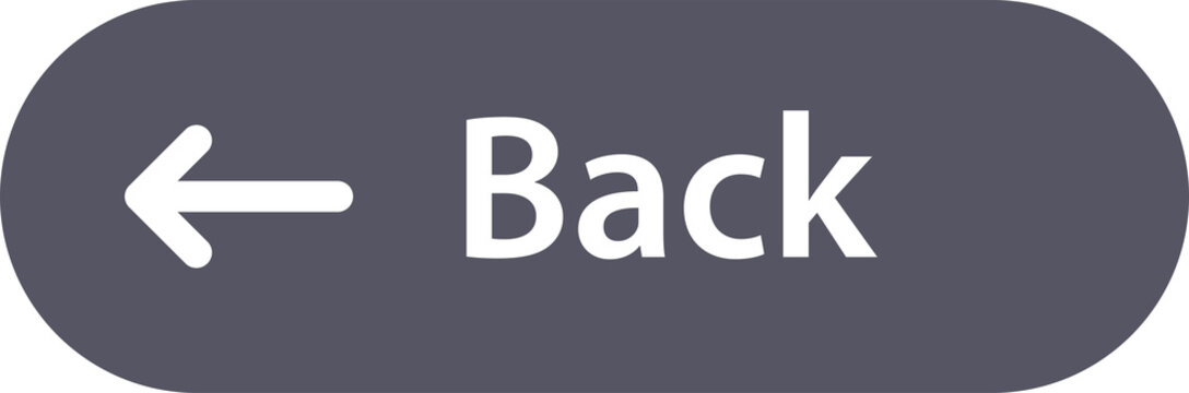 Back Button PNG with Gray Rounded Bar, White Left Arrow Symbol and Back Label Isolated on Transparent Background