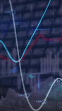 Animation of financial data processing with graph on black background