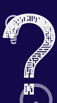 Animation of question mark over light bulbs on black background