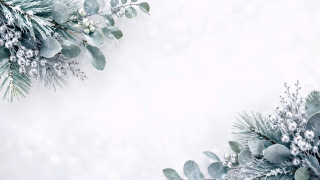 Elegant Christmas Winter Botanical Border with Copy Space