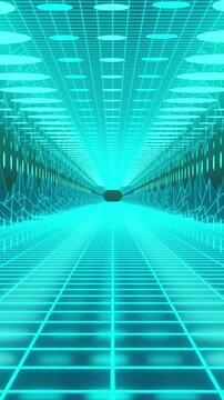 Animation of green neon spots over digital tunnel