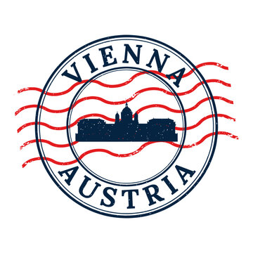 Vintage style travel stamp featuring vienna austria skyline on transparent background