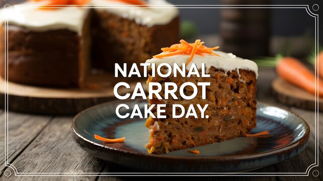 A delicious slice of homemade carrot cake with cream cheese frosting served on a rustic wooden table