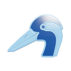 Naklejka premium Glossy blue and light blue stork bird head profile icon, three dimensional wildlife animal symbol crane isolated on a transparent background