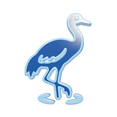 Naklejka premium Glossy blue ceramic heron bird standing in water ripples icon isolated on a transparent background wader isolated on a transparent background