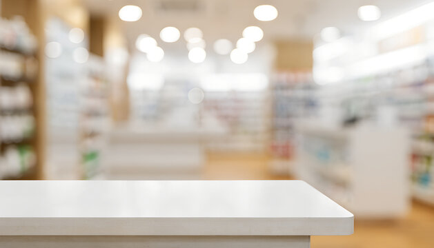 Modern Pharmacy Interior with Empty Checkout Counter