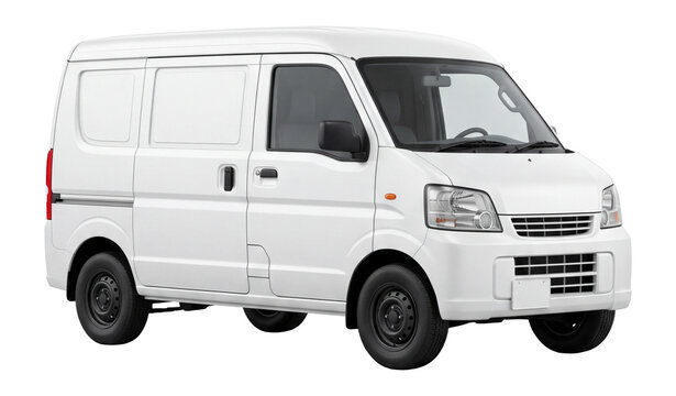 Compact cargo van in urban execution, opaque and solid, isolated on transparent background