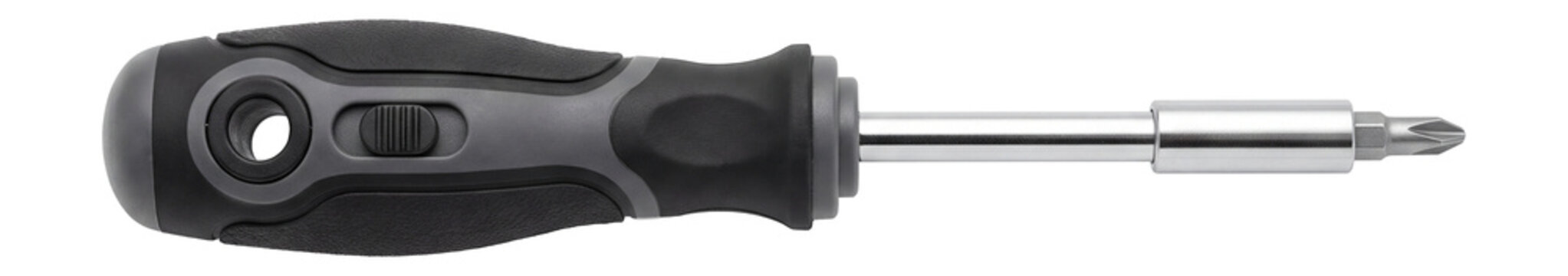 standard ratchet screwdriver, featuring a comfortable grip and precise mechanism for fastening tasks, a versatile tool isolated on transparent background