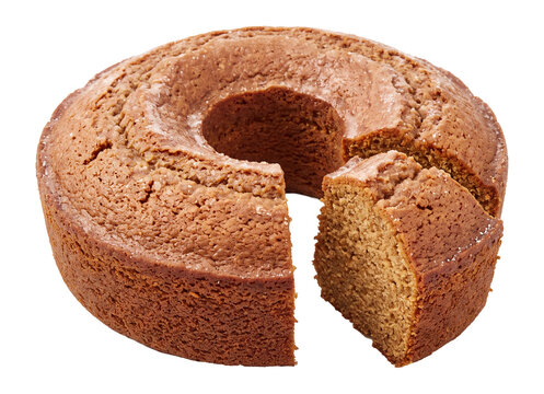 Ring cake with a slice removed, a single object, isolated on transparent background