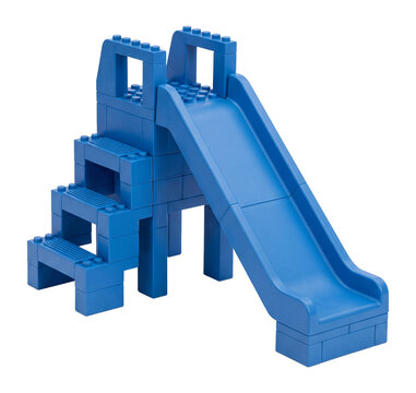 Blue series construction block slide for children's play area, a single object, isolated on transparent background