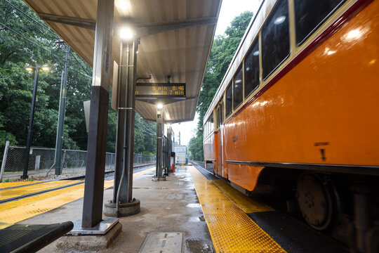 Boston MBTA's Mattapan High speed Line in summer rain