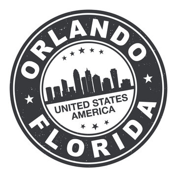 Orlando florida travel stamp with city skyline on transparent background