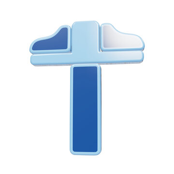 Glossy blue t square architectural technical ruler icon rendered in three dimensional style drafting isolated on a transparent background