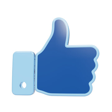 Glossy blue thumbs up like hand gesture icon symbol rendered in a smooth 3D style approval positive isolated on a transparent background