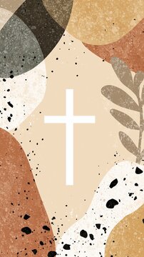 Frame with a cross and ornate religious frames and ethnic decorative leaves. Perfect for Easter cards, Christmas cards, and baptism cards.
