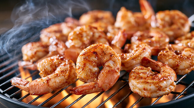 Closeup chef grilling paprika shrimp fla 4
