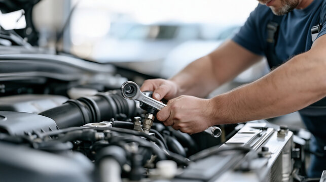 Technician tightening radiator connectio 2