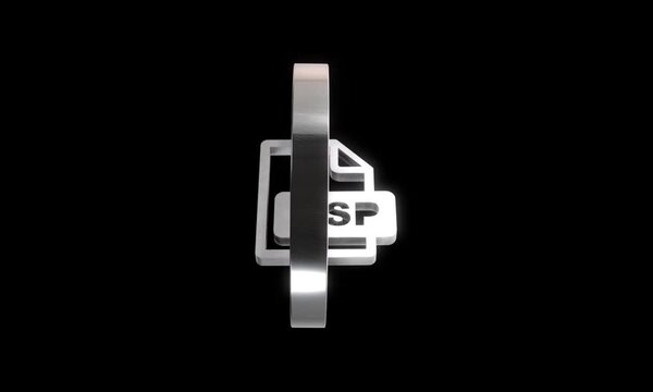 3d rendered rotating asp file format icon symbol against a solid black background.