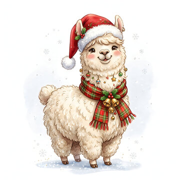 A festive pixel art sheep wearing a santa costume