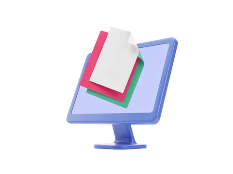 Computer monitor with floating file documents icon