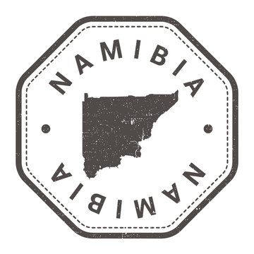 Namibia map within a distressed hexagonal frame on transparent background
