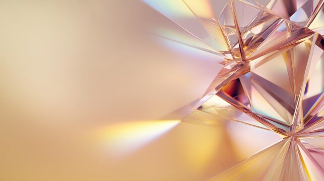 Intersecting prisms create a dazzling abstract pattern with warm gold and pastel light. Luxurious crystal reflections bring radiant geometric glow and elegance.