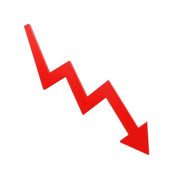 Red zig zag down arrow symbol isolated on transparent background