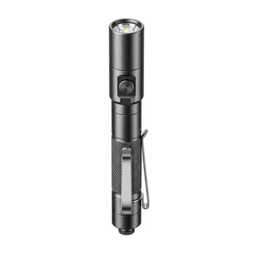 Compact tactical metal led flashlight with clip on transparent background