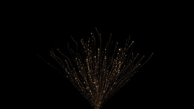 Radiant gold trails rise elegant fountain of sparks glitter. for champagne celebrations, victory announcements, gala corporate milestones, holiday edits, stage graphics, festive backgrounds.
