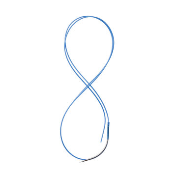 Blue medical surgical suture thread with needle on transparent background