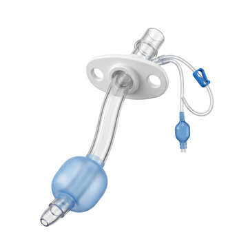 Medical cuffed tracheostomy tube cannula on transparent background