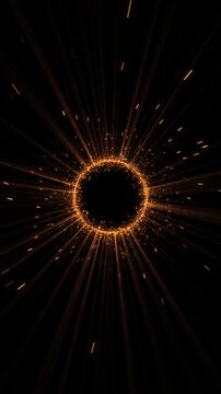 Fiery golden particles radiant circular energy ring rays exploding portal transitions, logo reveals, gaming intros, solar visuals, cosmic scenes, title openers, power effects, cinematic backgrounds.