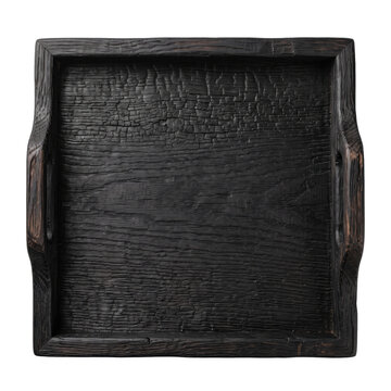 Charred black wooden serving tray with handles