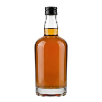 Amber whiskey glass bottle mockup on transparent background
