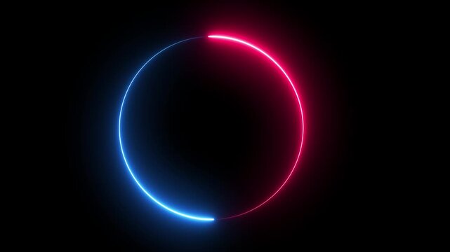 Round circle picture frame with two tone neon color shade motion graphic on isolated black background. Cyan in pink light moving for overlay element. 4K footage video motion graphic