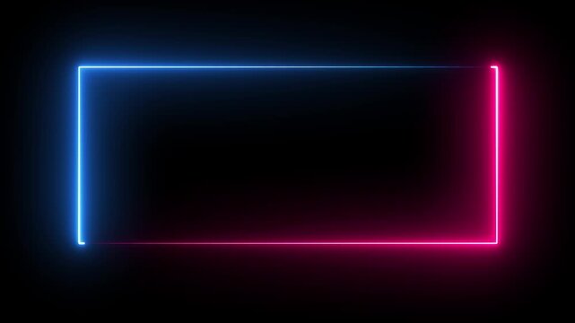 A rectangular frame made of two moving neon lights motion graphic isolated on transparent background. Futuristic light effect for overlay element