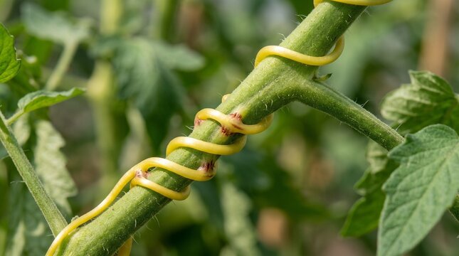 Planta par&aacute;sita invasora sobre cultivo de tomate verde