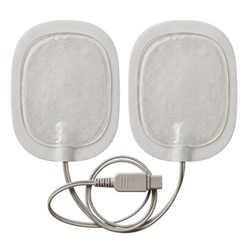 Electronic TENS unit muscle stimulator electrode pads on transparent background