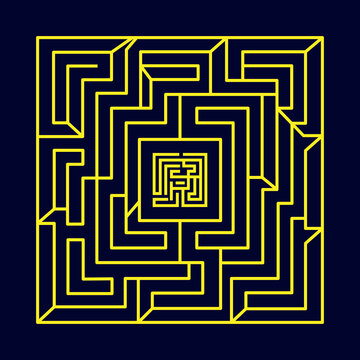 Minimalist origami cyber labyrinth square maze digital illustration background