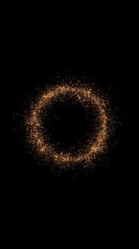 Golden sparkler streaks form a luminous circular open logo reveals, New Year titles, wedding invitations, award intros, celebration overlays, festive branding, luxury events, cinematic transitions.