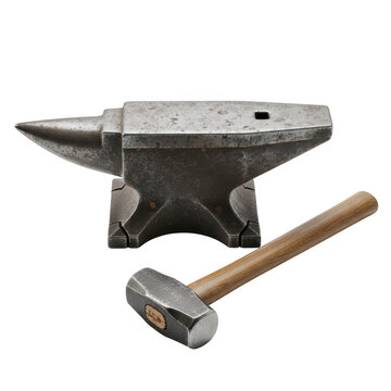 Blacksmith hammer and anvil set isolated on transparent background