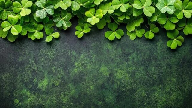 Vibrant green shamrocks against rich textured background. Saint Patrick's Day, St Paddy's Day, St Patty's Day - Irish National Holiday and Cultural Celebration