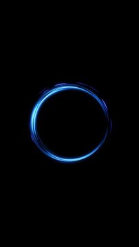 Bright blue neon lines rotate into clean circular ring sleek futuristic focal point generous central copy space. 19 intros, logo reveals, gaming screens, music visuals, interfaces, transitions