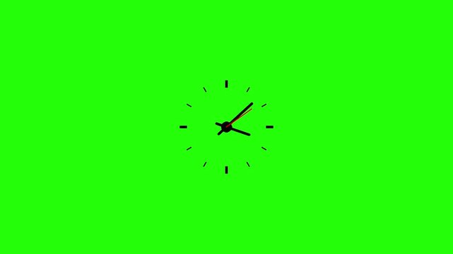 simple analog clock animation video on green background, Clock animation on green screen, 4k video