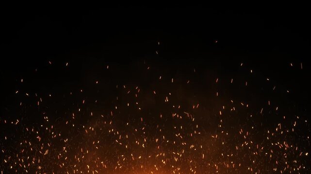 Glowing cinders drift upward dark heat smoke, an atmospheric VFX layer for firestorms, foundries, welding, survival scenes, festivals, compositing, danger sequences intense cinematic transitions.